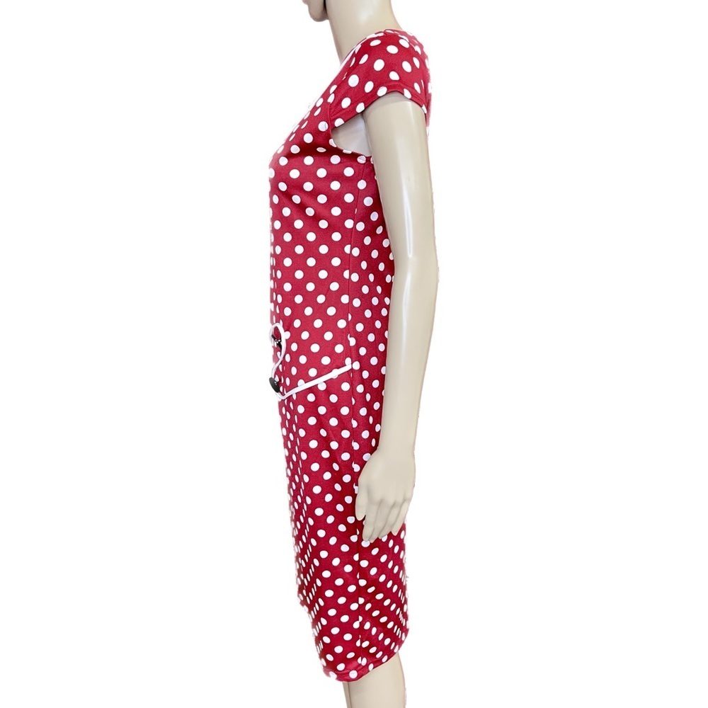 Vintage 90's Retro Red and White Polka Dot Button Dress Size XL - Picture 4 of 6